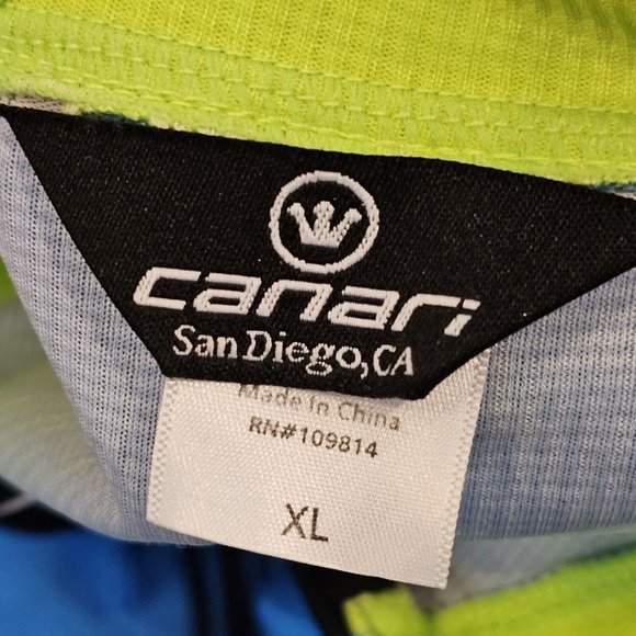 Womens XL Neon Bright Cycling Tank Yellow Blue Pockets Zip Canari Colorblock - Picture 6 of 8